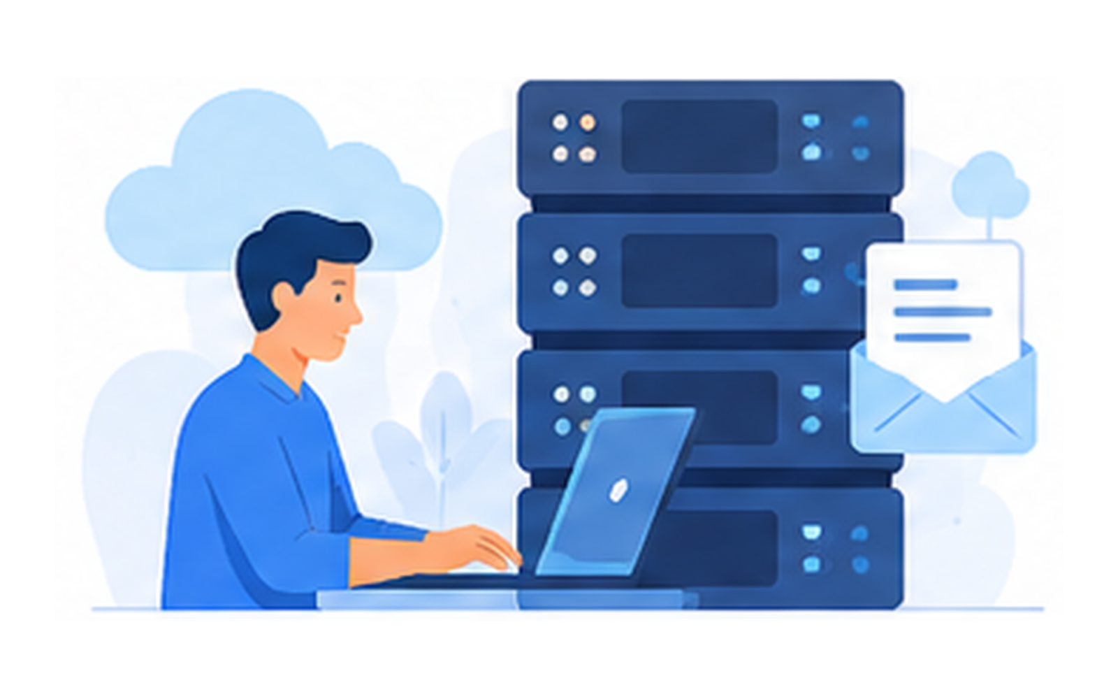Ilustración de servidores y hosting empresarial para lanzar un proyecto
