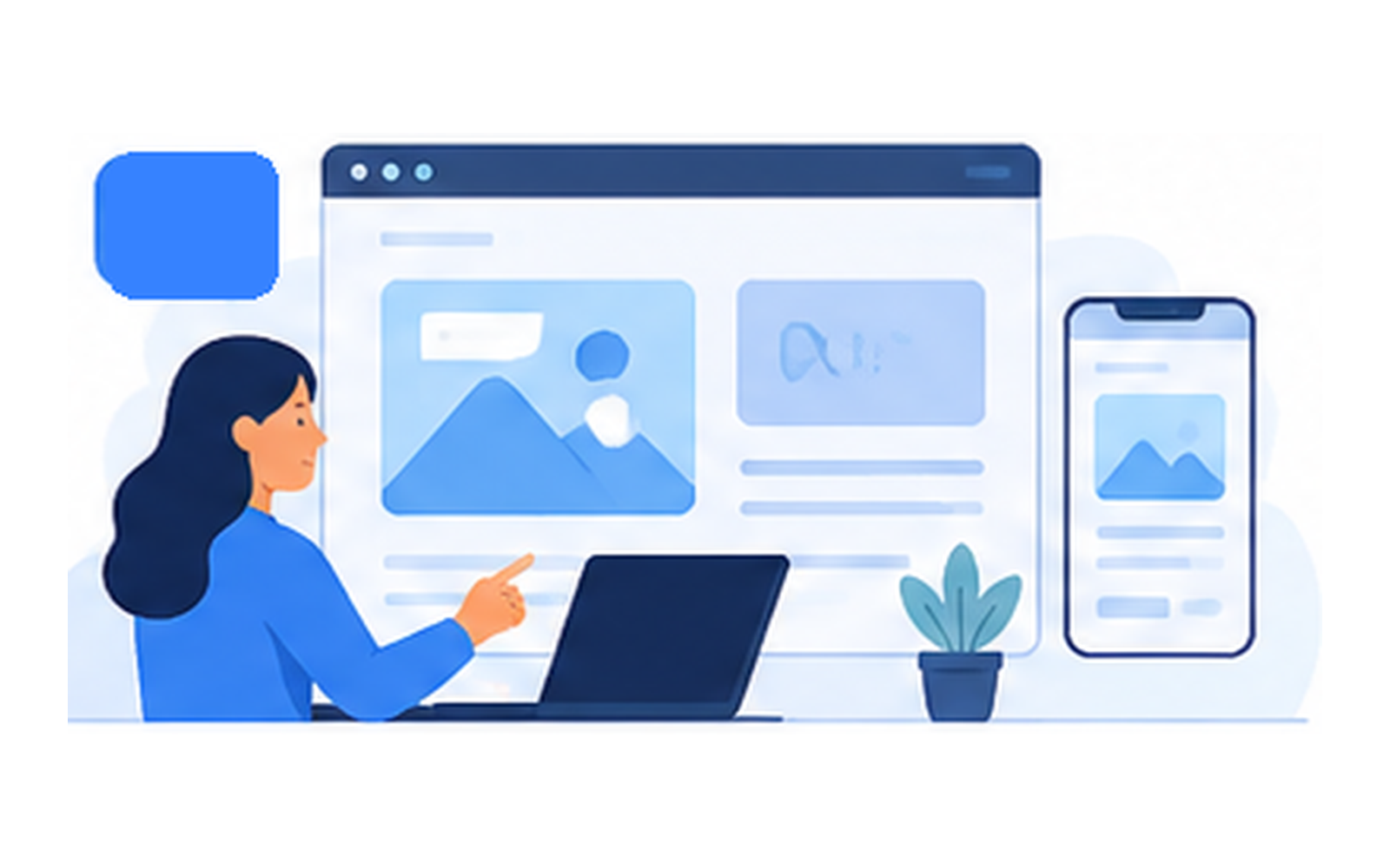 Ilustración de diseño web responsive para sitios comerciales