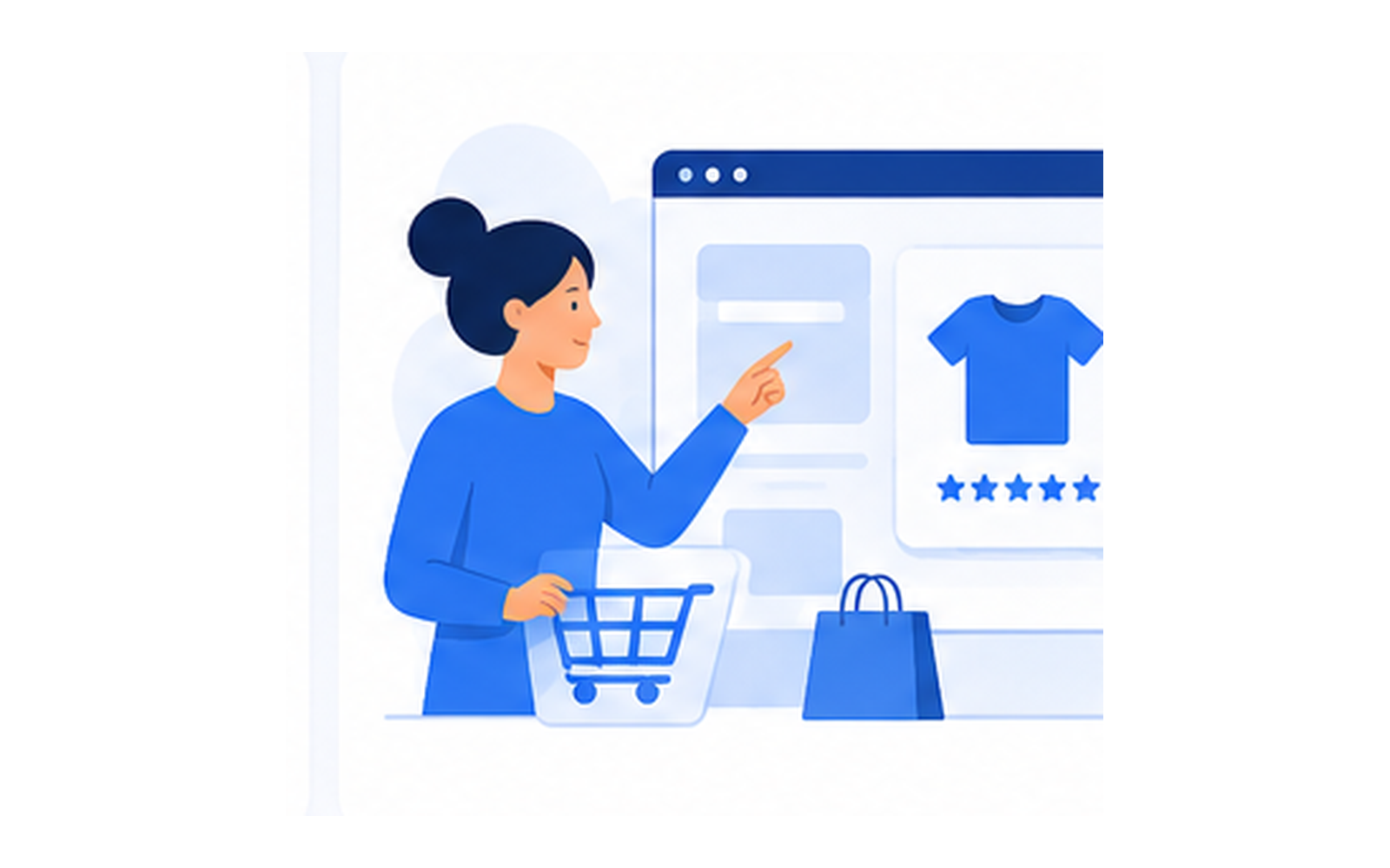 Ilustración de sitio web comercial con catálogo de producto