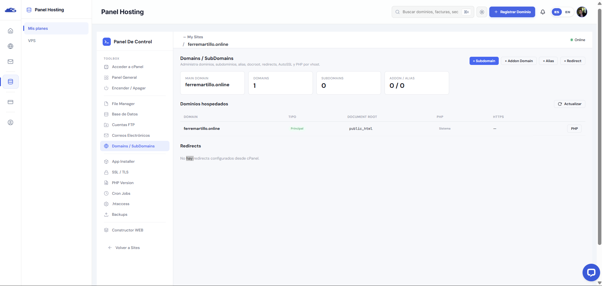 Panel de Control SIDEMEX — Administra tu hosting fácilmente